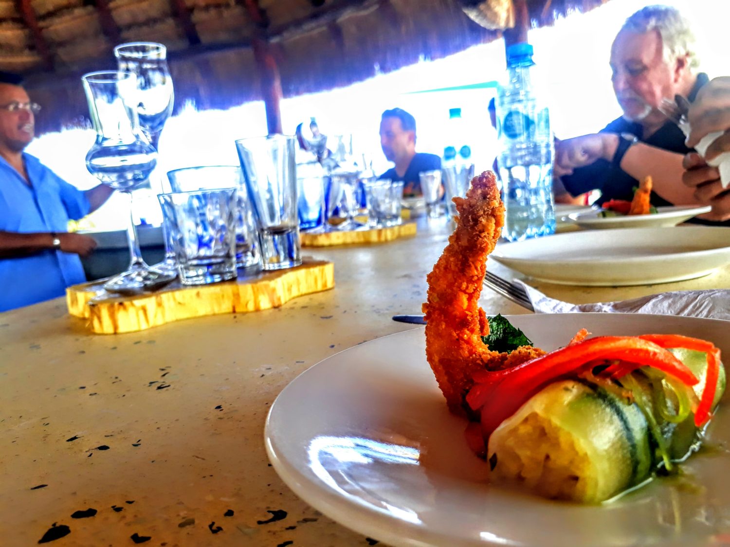 Shrimp and veggie appetizer served to students at La Sirena Puerto Morelos during Tequila University.
